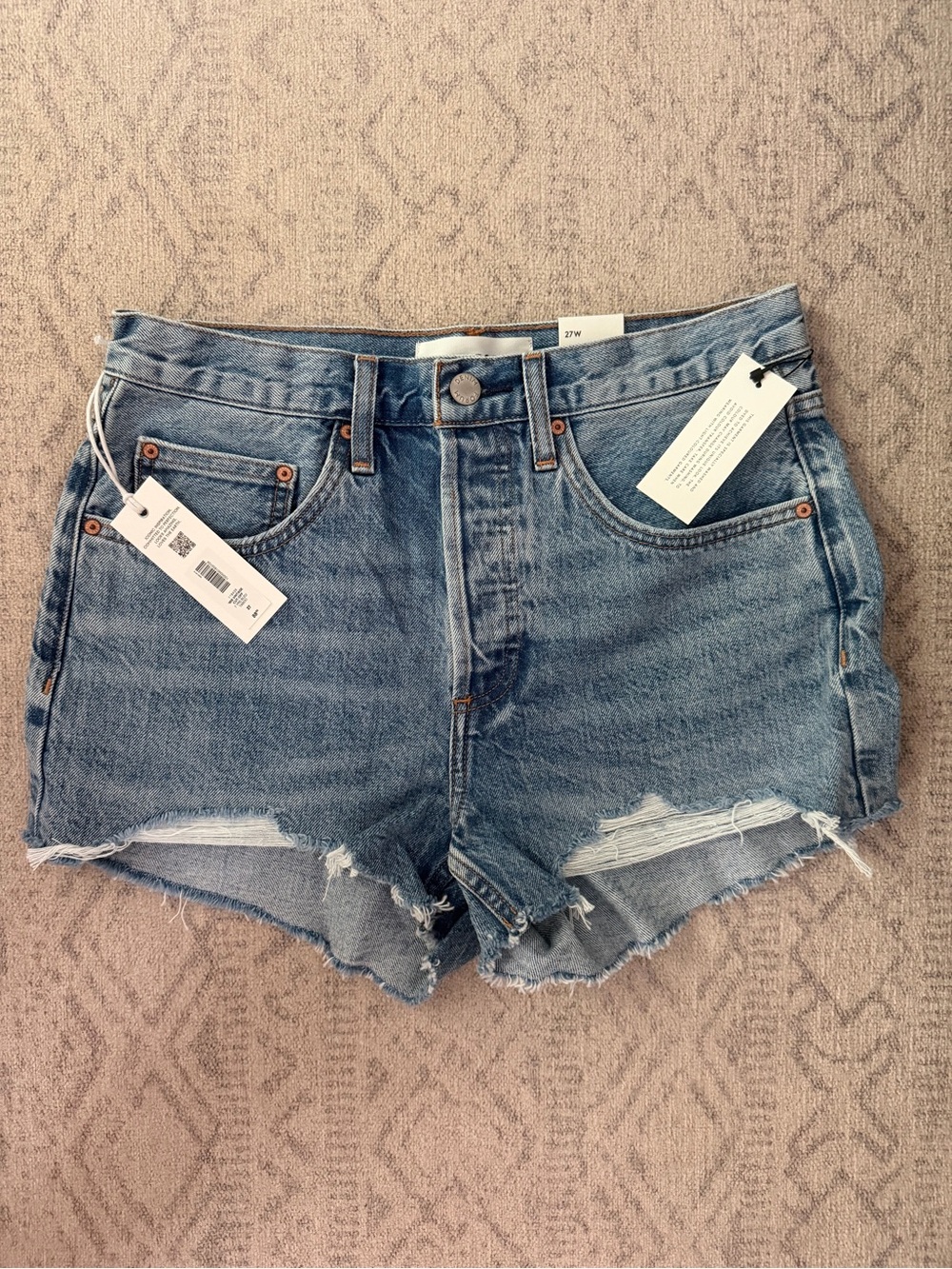 Denim Forum Blue Distressed High-Rise Jean Shorts